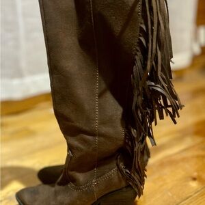Carlos Santana Brown Heeled Boots with Fringe